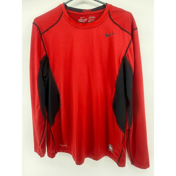 Nike Pro Combat Fitted Dri-FIT Long Sleeve Top Mens Red Training Medium - Picture 1 of 3